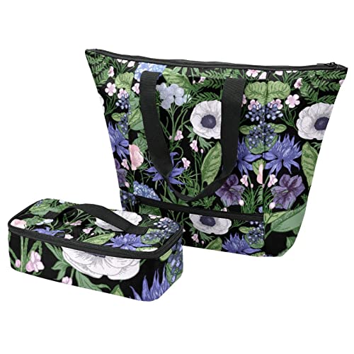 Grand sac fourre-tout isotherme avec boîte à déjeuner fleurie pour pique-nique et voyage