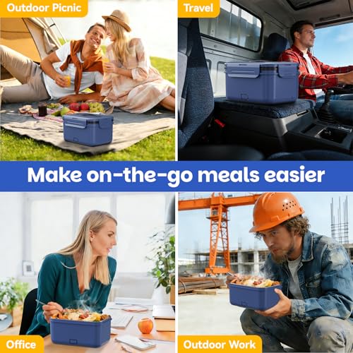 Image of Vingud Cordless Electric Lunch Box for Adults, 1.8L Rechargeable Heated Lunch Box Food Warmer, Portable Self Heating for Men /Women /Office /Car, Lonchera Electrica Portatil Battery Powered Father's Gift