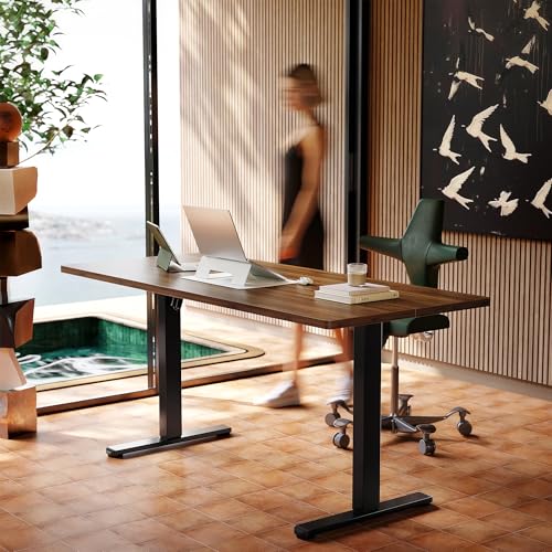 Image of HUANUO 71 x 30 inch Electric Standing Desk Adjustable Height, 4 Memory Height Settings, Sit Stand Up Desk for Home Office & Computer Workstation, Black Walnut