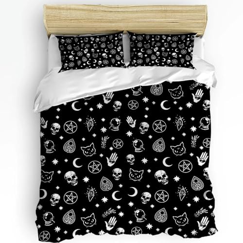 Housse de couette tête de mort et lune parure de lit 3 pièces