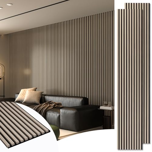 Image of Art3d 108 x 12 Inch 3D Fluted Soundproof Wood Slat Wall Panel, 2-Pack, Oak