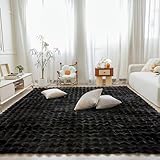 Black Rabbit Plush Area Rug for Bedroom Living Room Sofa,8'X10' Faux Fur Fluffy Shaggy Rectangular Square Rug for Kids Teen Girls Room,Furry Carpet Rug for Nursery Baby Room Decor for Teenage