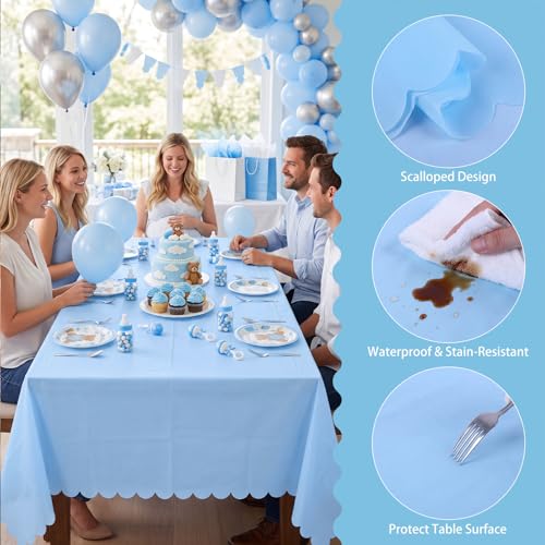 Image of NatNarr 3 Pcs Light Blue Tablecloth, Scalloped Baby Blue Table Cloths