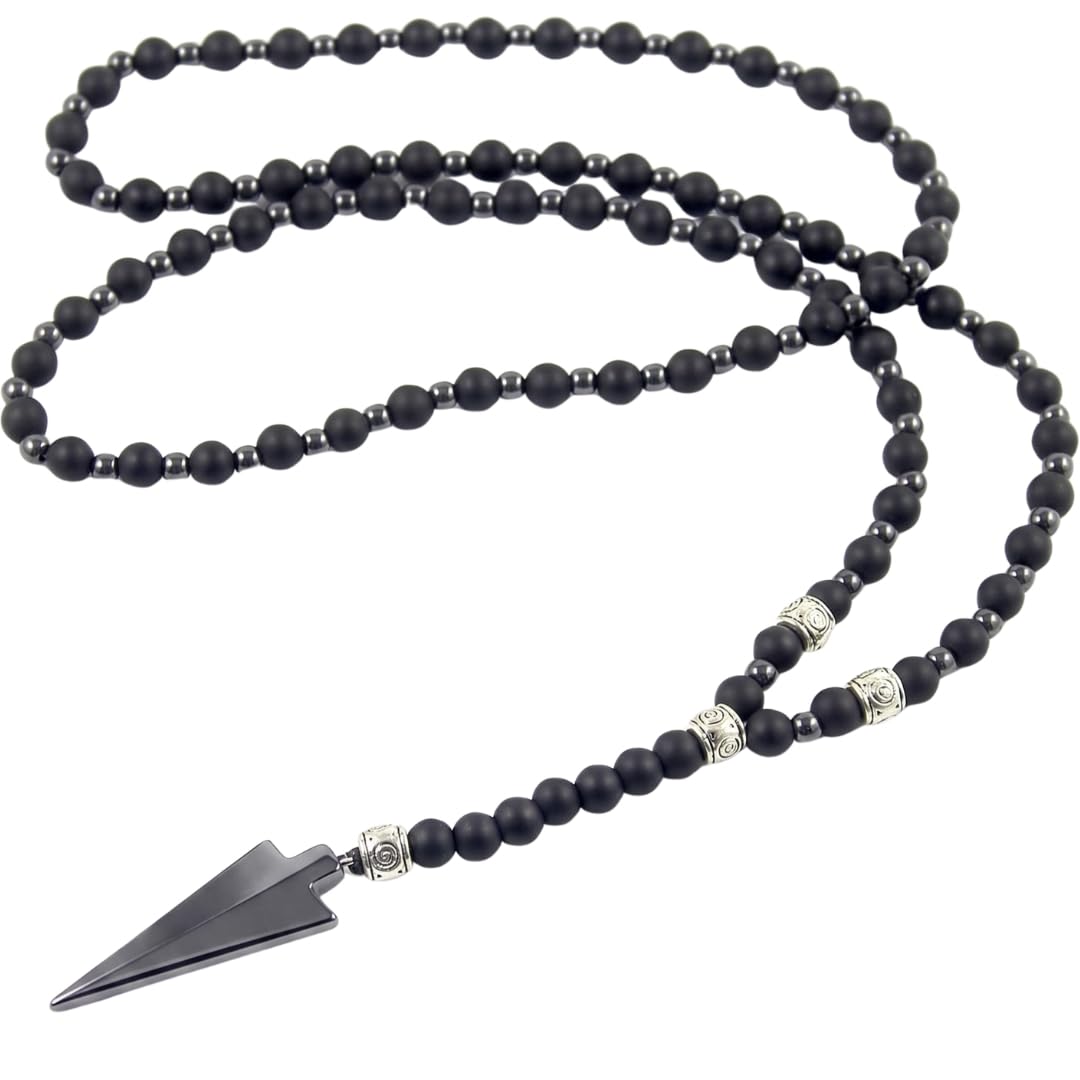 the men thing FLETCH ARROW BLACK - 6" mm Black Matte Onyx Round Beads Arrow Necklace for Men and Boys (36 inch)-picture-11