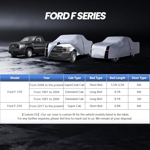 Image of Multi-Layer Ford F150 Truck Cover, Custom Fit Ford F150 2008-2026 SuperCrew Cab Short Bed(5.5'-6.5') Car Cover Waterproof All Weather, Full Exterior Cover Rain Wind and UV Protection with Door Zipper