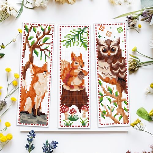 Image of ACRNIGHEET 6 PCS Cross Stitch Bookmark Kit Animals Patterns DIY Stamped Embroidery Bookmark Kit DIY Bookmarks Crossstitch Kits Adul Stamped Embroidery Bookmarks with Instructions 11CT