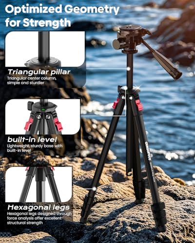 Image of CAMBOFOTO 68 Inch Video Tripod with Pan Handle for Camera Phone Camcorder | Smooth pan handle for filming sports games, shoots over crowds at 68 inches, phone clamp and quick release plate included