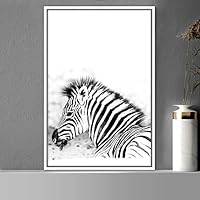 Framed Canvas Wall Art Duotone Zebra Animals Black and White Chic Duotone Expressive Grey Living Room Photography Zebra - 16x24 inches