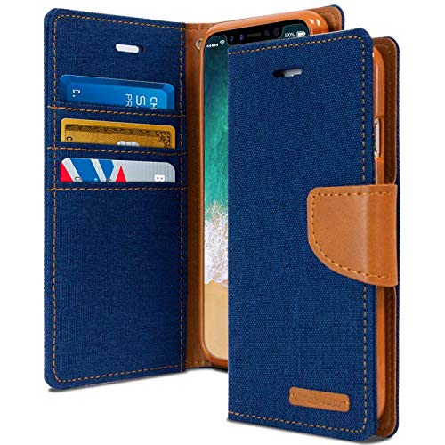 Image of Perkie Canvas Series for OnePlus 11R 5G,Denim Cloth Leather Wallet Flip Case Kick Stand with Magnetic Closure Flip Cover for OnePlus 11R 5G (Blue & Brown)