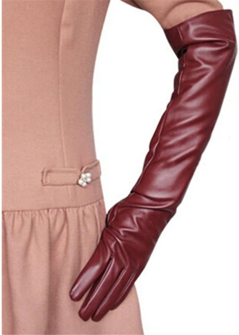 Guanti in Pelle da Donna Primaverili e Autunnali Gomitiere Guanti Touch Screen Lunghi Caldi e pratici, Bordeaux, S