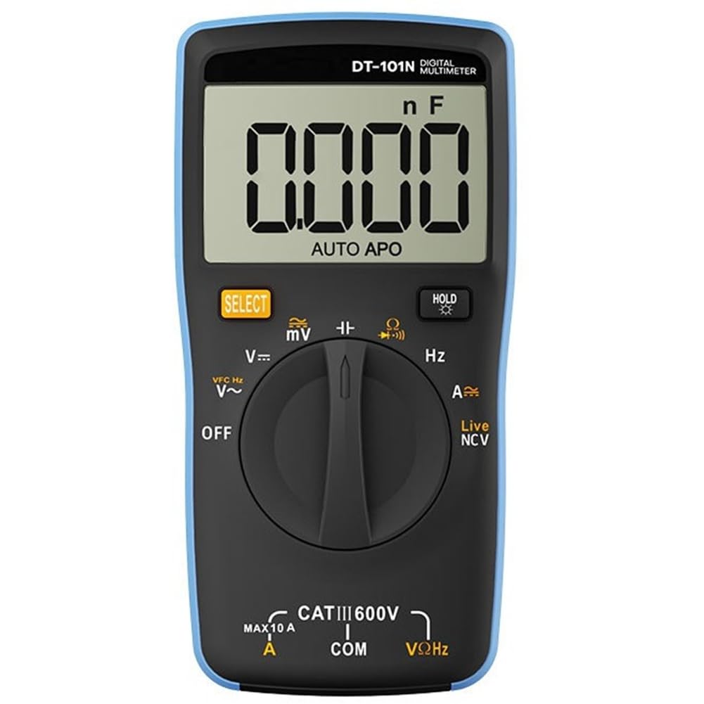 Xnuiasqe Black Dt‑101N Pocket Auto‑Ranging Multimeter Ncv Current Tester Large Backlit Screen Portable Voltage Meter