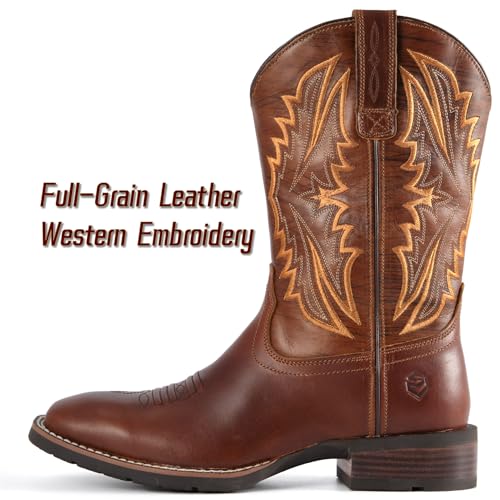 Image of SUREWAY Cowboy Boots For Men - Mens Square Toe Western Boot,Oil /Slip Resistant,Durable Fashionable Classic Pull on 10 Inch Boots Mid Calf Wellington Boots