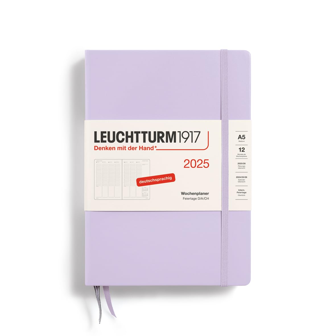 LEUCHTTURM1917 370587 Weekly Planner Medium (A5) 2025, Lilac, German