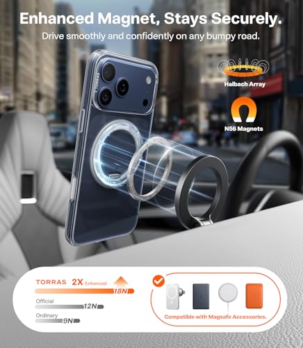 Image of TORRAS 360 Magnetic Stand for iPhone 17 Pro Max Case, [Fit for MagSafe] [4X Military-Grade Protection] Slim Case for iPhone 17 Pro Max 6.9 inch 2025, Clear, Ostand O3 Fitness Series