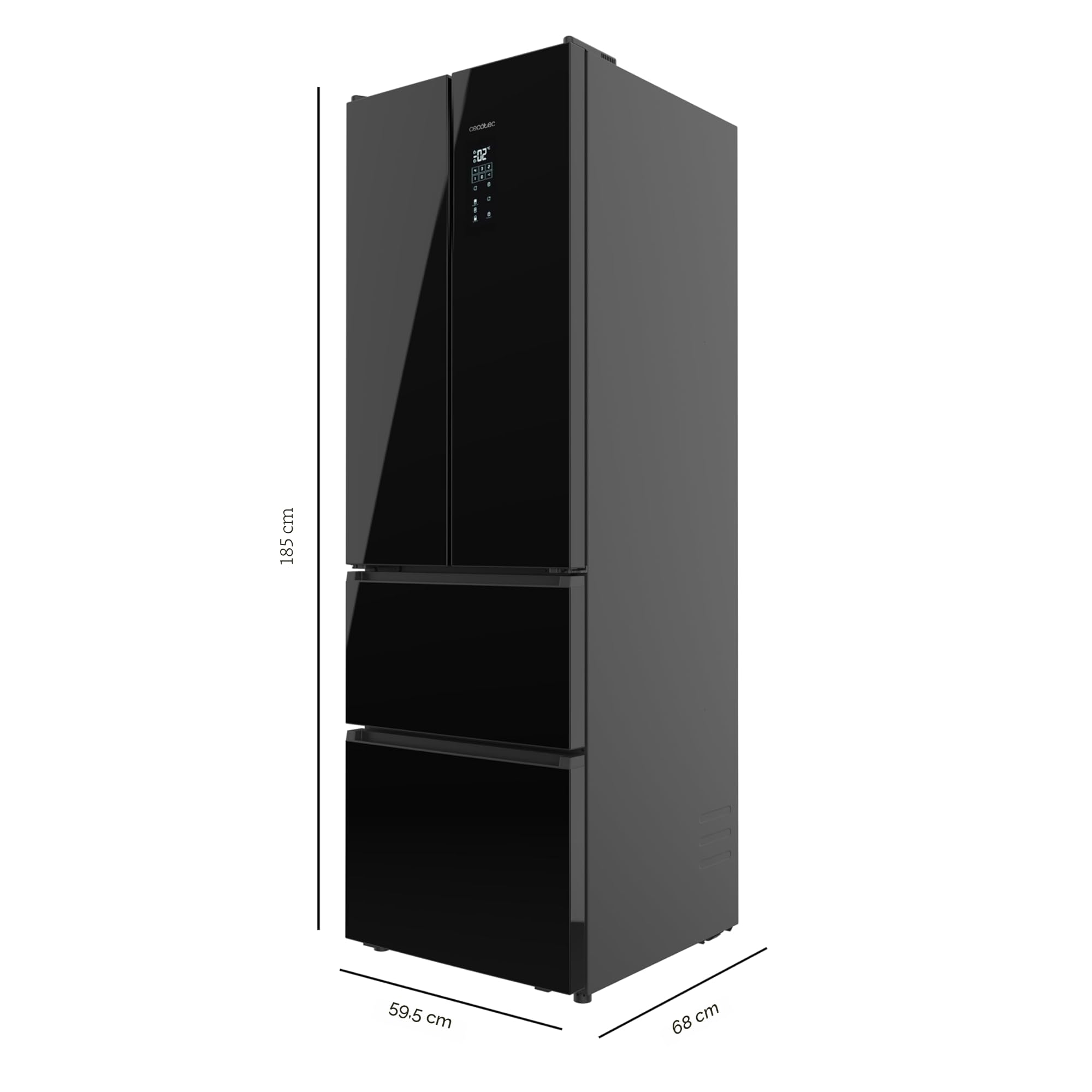 Cecotec Réfrigérateur Combi 395L Total No Frost Bolero CoolMarket Combi F2D 395 Black Glass E, 185cm x 59,5cm, Inverter Plus