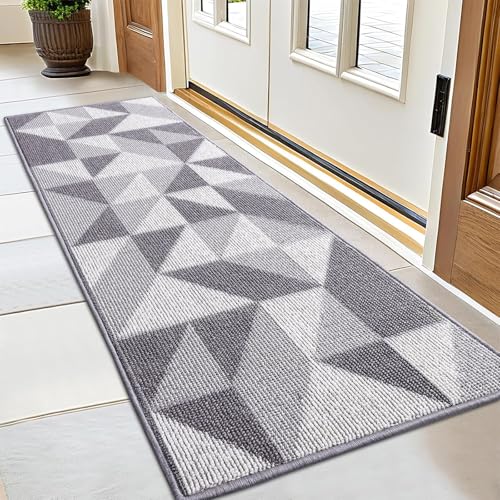Image of OLANLY Door Mat Indoor Entrance Washable 59x23, Odor-Free Low-Profile Front Back Geometric Doormat, Absorbent Resist Dirt Entry Carpet, Easy to Clean Sturdy Inside Floor Mats for Entryway, Grey