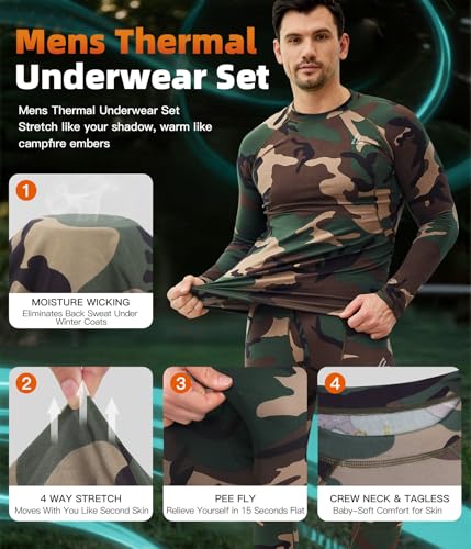 Image of CL convallaria Thermal Underwear Long Johns Set Mens Winter Gift Hunting Gear Sport Base Layer Bottom Top