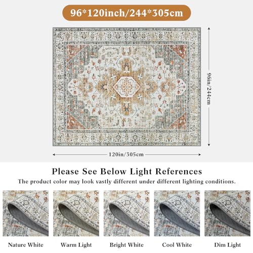 Moynesa Ultra-Thin Washable Area Rug 8x10, Large Living Room Rugs for Bedroom Under Dining Room Table, Vintage Oriental Medallion Printed Low Pile Carpet for Home Office Decor, Beige/Gold