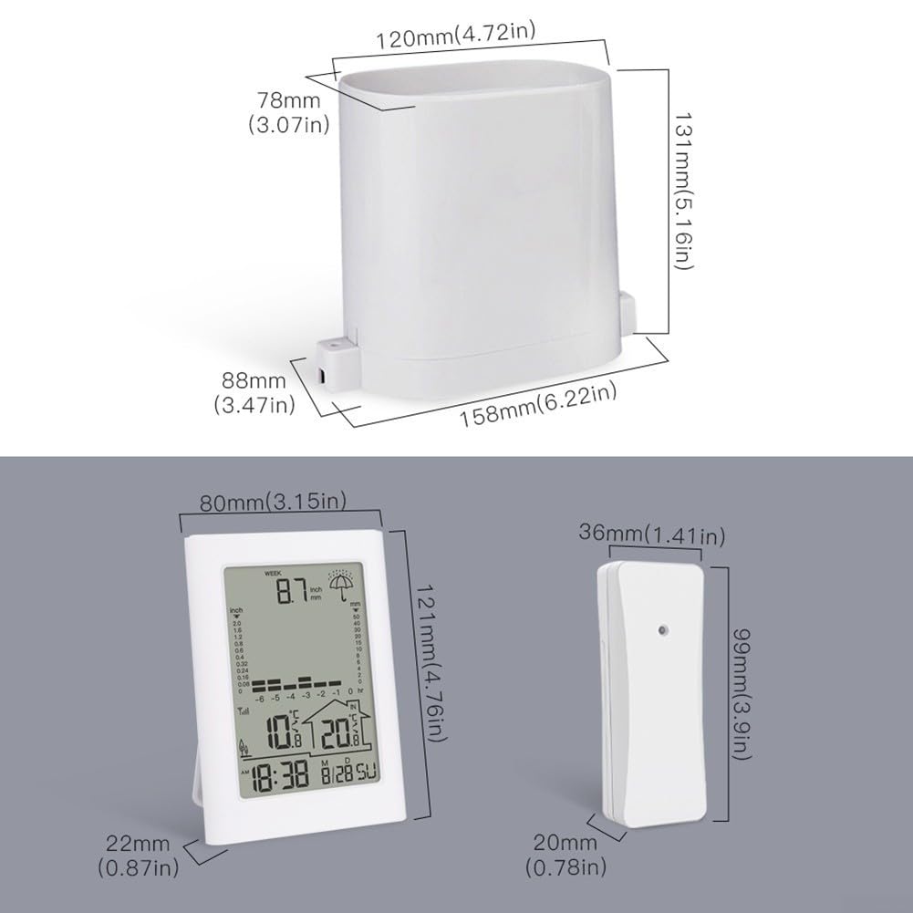 Digitale Wetterstation mit Funk-Regenmesser, LCD-Anzeige für Innen- und Außentemperatur, Niederschlagsmessung mit Trendgrafik und Historienspeicher, weiß