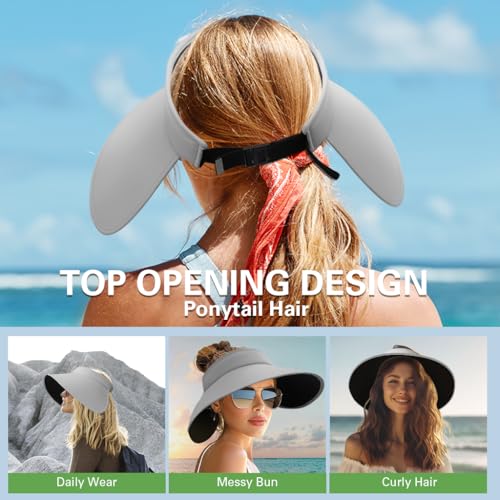 Image of Venzina UPF 50+ Sun Visor Hat for Women Ultra Wide Brim Outdoor Sun Hat UV Protection Hat Blackout Liner Design Packable Travel Hiking Hat Adjustable Elastic Closure Fashion Beach Hat