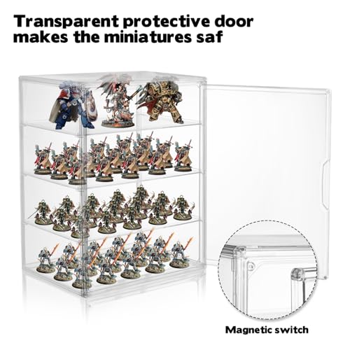 Image of Clear Acrylic Miniature Storage Case Stackable Miniature Carrying Case for Collectibles Transport Action Figure Display case with Magnetic Door for Warhammer 40k Miniatures,Death Guard 40k