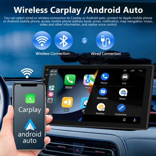 Autoradio Android 15 1 Din Rétractable 7 Pouces - 6GB+128GB, CarPlay/Android Auto Sans Fil, GPS, WiFi