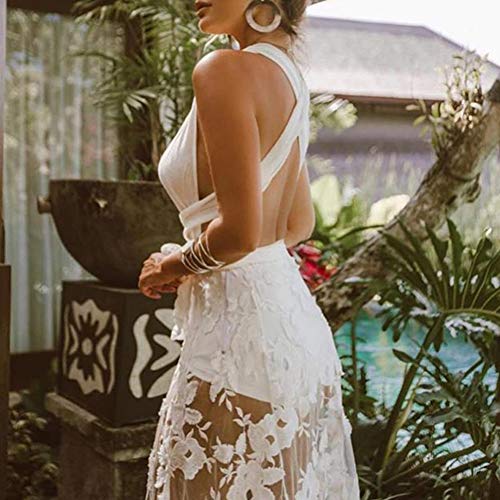 Szkn Vestido longo de renda bordado vazado para férias maxi vestido GG
