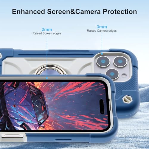 Image of MARKILL Compatible with iPhone Case with Ring Stand, Military Grade Drop Protection Full Body Rugged Heavy Duty Protective Durable Cover iPhone. (Blue, iPhone 16 Pro 6.3 inch)