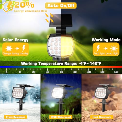 Kaxiida Solar Lights Outdoor Waterproof - 2025 Upgrade 3 Level Ultra Bright Spot Lights Uplights, LED Landscape Spotlight for Tree, Pathway, Wall, Adjustable Solar Panel Auto On/Off - Image 5