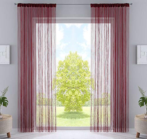 2er Set Fadengardine, HxB 250x140 cm, Bordeaux mit Tunneldurchzug und...