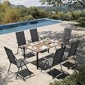 HERA'S HOUSE 7-Piece Outdoor Dining Set for 6, 60" Weather-Resistant Metal Patio Table with 6 Foldable Black Chairs, Perfect for Garden, Backyard, Porch & Lawn (Space-Saving Design)