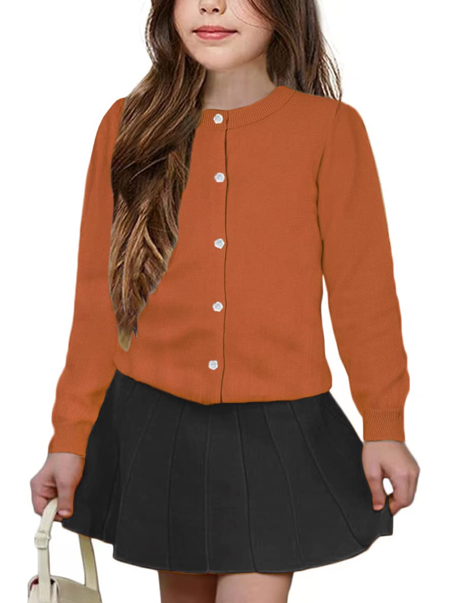 Girls' Cardigan Sweater [Cute Petal Buttons] Cotton Long Sleeve Crewneck Uniform Sweater for 5-14 Years Girls