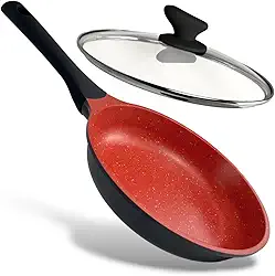 Frigideira Antiaderente Cerâmica 24cm Indução E Gás C/Tampa (Preto e Vermelho)