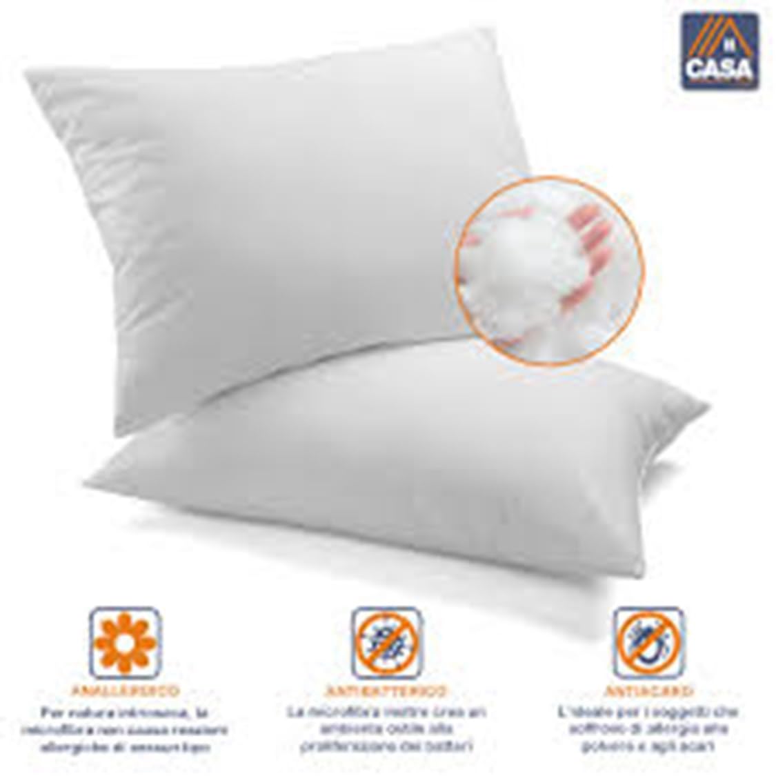 Generico 6 cuscini guanciali da letto in morbida fibra naturale 100% cotone lavabile in lavatrice Small gr. 500 cm.50x80