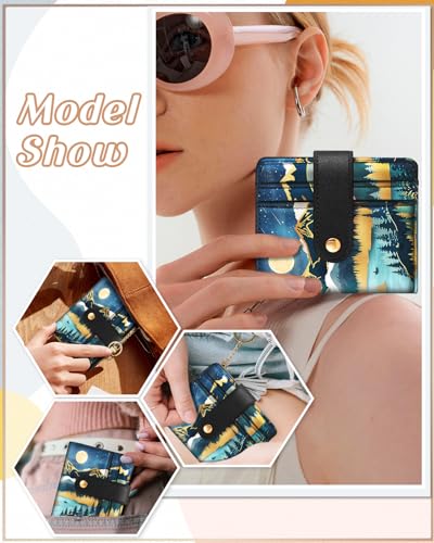 Image of Bistup Small Card Wallet for Women with Keychain, Night View | Clear ID Window, Compact Design for Daily Carry, Durable Material, Sturdy Keychain, Aesthetic