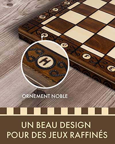 ChessEbook Jeu d'échecs en Bois 52 x 52 cm - Plateau d'échecs en Bois de Haute qualité - Ensemble de Jeu d'échecs Pliable - Ensemble de Jeu d'échecs avec pièces - Fait Main