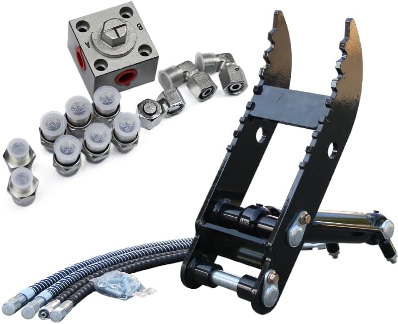 1-1.5 ton Mini Excavator Attachment with Bucket, Quick Coupler, Ripper, Rake, Grapple, Auger, Hydraulic Breaker Hammer,Hydraulic Thumb Grabber Excavator Accessories (Hydraulic Thumb Clamp)