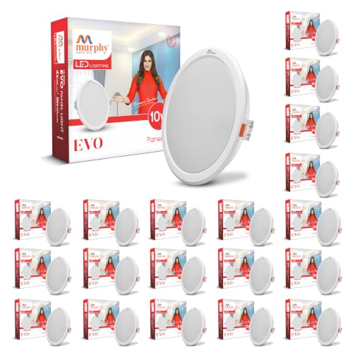 Image of Murphy EVO 10W Round LED Panel Light | 3000K Warm White| Recessed Ceiling Light | 1000 Lumens | 100mm Cutout | BIS Approved | 4kV Surge Protection | 2-Year Warranty | Pack of 20
