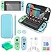Auarte Accessoires Compatible avec Nintendo Switch, 12 en 1 Kit Compatible avec Animal Crossing, Housse pour Switch, Protection écran, Protection en pour Manette, Thumb Grip, Boitier pour Carte