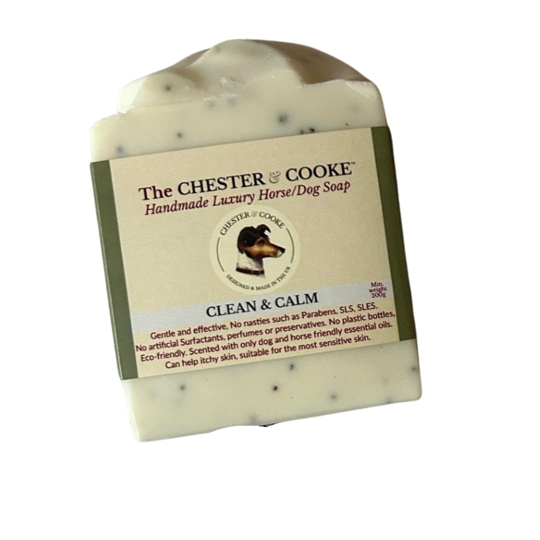 Solid Bar of Handmade Horse & Dog Soap by Chester & Cooke - Soap on a Rope For Dogs & Horses - Horse Shampoo For Sensitive Skin - Choice of Scent & Size (200g soap on a rope, Clean & Calm)