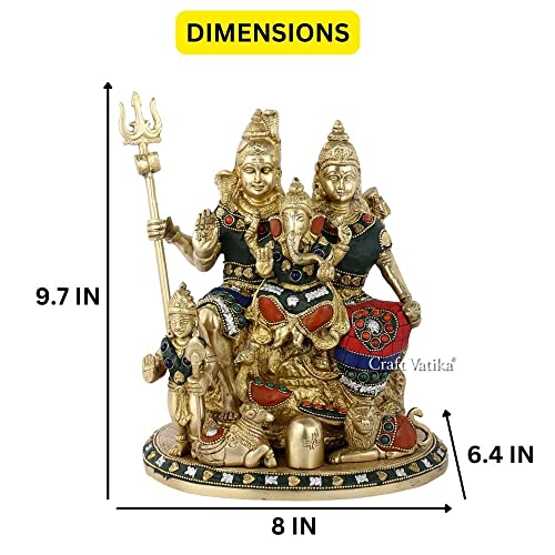 Image of CraftVatika Brass Shiva Family Murti Idol - Shiv Shankar, Ganesh, Parvati, Kartikey Statue, (9.7 Inches Height)