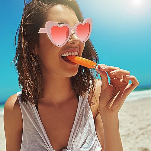 Hot Pink Heart Sunglasses For Women Glasses Candy Color Transparent Trendy Love Glasses for Adult Party Favors (HOT-PINK)2