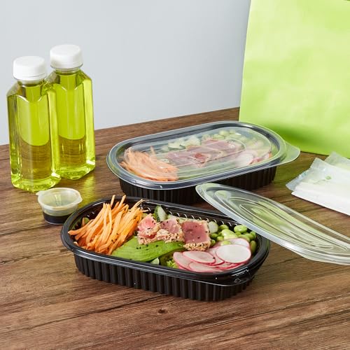 Image of Restaurantware-Chef 101 25 Ounce Meal Prep Containers, 50 Microwavable To Go Containers With Lids - Disposable, Freezable, Black Plastic Oval Food Containers, Pack Hot And Cold Food, For Takeaway