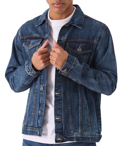 Denim Jacket Men - Casual Vintage Regular Fit Button Down Trucker Style – Mens Jean Jackets Stylish Everyday Outerwear