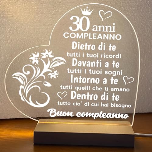 Luce notturna decorativa Lampada led personalizzata, Luce notturna decorativa, Lampada notturna a led, base in legno e cavo usb. IDEA REGALO, MAMMA, Papà, NONNA,NONNI, (30 ANNI BUON COMPLEANNO)