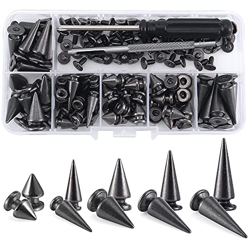 Yoranyo 70 Sets Mixed Shape Spikes And Studs Assorted Sizes Spike Studs For Clothing Gun Metal Screw Back Bullet Tree Studs And Spikes Rivet For Leather Craft Clothing Shoes Belts Bags Dog Collars #TOP18