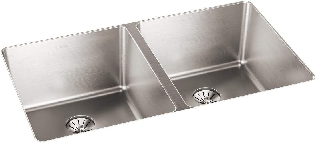 Elkay Lustertone Iconix ELUHH3118TPD Double Bowl Undermount Stainless Steel Sink with Perfect Drain
