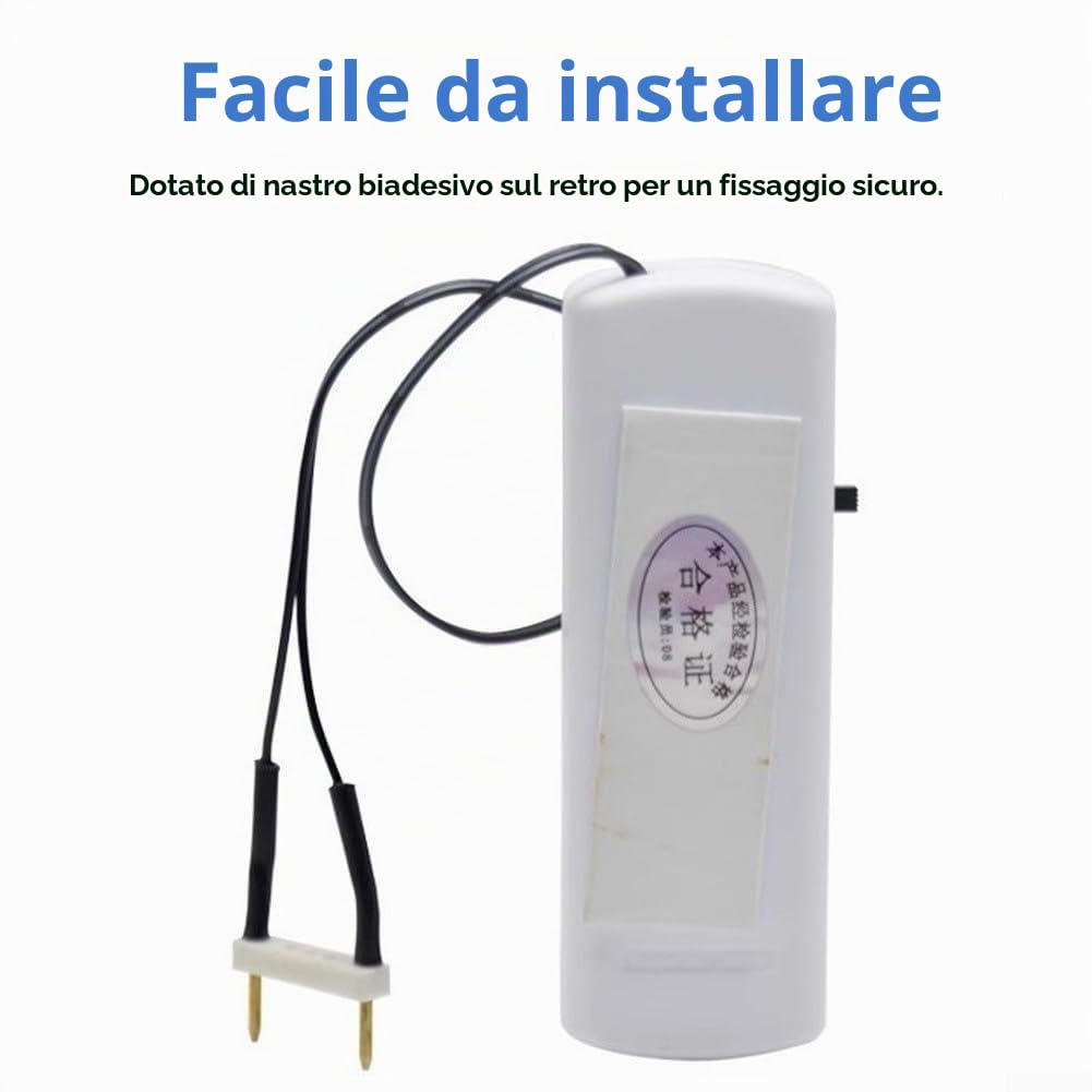 Allarme di livello dell'acqua per acquario, serbatoio, piscine, sistemi idrici, rilevazione sonda in rame e funzionamento a batteria, suono da 100 dB (pieno d'acqua)
