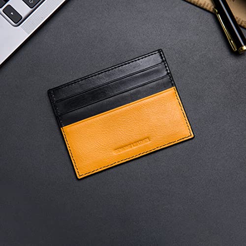 Cockatoo Slim Minimalist Leather Wallet, Front Pocket Wallets Credit Card Holder/Slim Front Pocket Wallet, Card Case Wallet (BLACK/YELLOW)4
