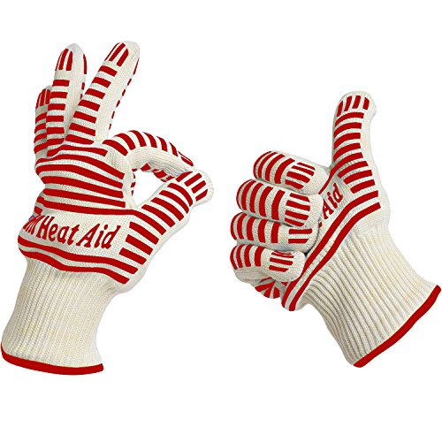 Image of GRILL HEAT AID BBQ Grill Gloves Heat Proof for Grilling - Fireproof 1472F Heat-Resistant Grill Mitts for Outdoor Barbecue and Smoker, Campfire, Fire Pit, Oven Glove with Fingers for Baking Pizza